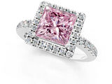 White gold Fancy Pink Princess  Halo Diamond Engagement Ring with Pavé Band and Four-Prong Setting_82