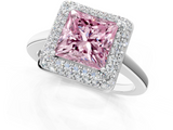 White gold Fancy Pink Princess  Halo Diamond Engagement Ring with Solitaire Band and Four-Prong Setting_1