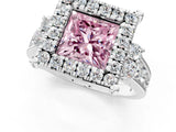 White gold Fancy Pink Princess  Halo Diamond Engagement Ring with Split Shank and Four-Prong Setting_36