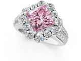 White gold Fancy Pink Princess  Halo Diamond Engagement Ring with Split Shank and Prong Setting_30