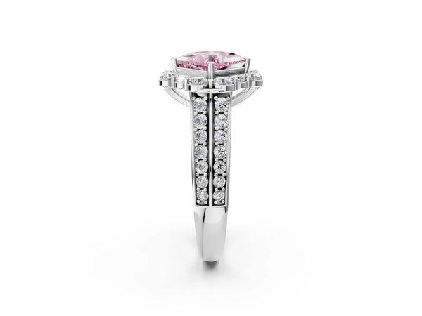 Platinum Fancy Pink Princess  Halo Diamond Engagement Ring with Split Shank and Prong Setting
