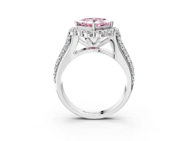 Platinum Fancy Pink Princess  Halo Diamond Engagement Ring with Split Shank and Prong Setting