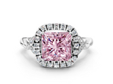 White gold Fancy Pink Princess  Halo Diamond Engagement Ring with Vintage-Inspired Band and Four-Prong Setting_3
