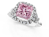 White gold Fancy Pink Princess  Halo Diamond Engagement Ring with Vintage-Inspired Band and Four-Prong Setting_4