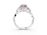 White gold Fancy Pink Princess  Halo Diamond Engagement Ring with Vintage-Inspired Band and Four-Prong Setting_6
