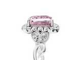 White gold Fancy Pink Princess  Halo Diamond Engagement Ring with Vintage-Inspired Band and Four-Prong Setting_8