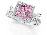 White gold Fancy Pink Princess  Halo Diamond Floral Band with Four-Prong Setting_36
