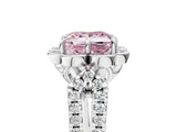 White gold Fancy Pink Princess  Halo Diamond Floral Split Shank Engagement Ring