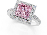 White gold Fancy Pink Princess  Halo Diamond Pavé Band Ring with Prong Setting_1