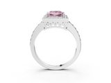 White gold Fancy Pink Princess  Halo Diamond Pavé Band Ring with Prong Setting_3