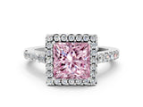 White gold Fancy Pink Princess  Halo Diamond Pavé Solitaire Ring_63