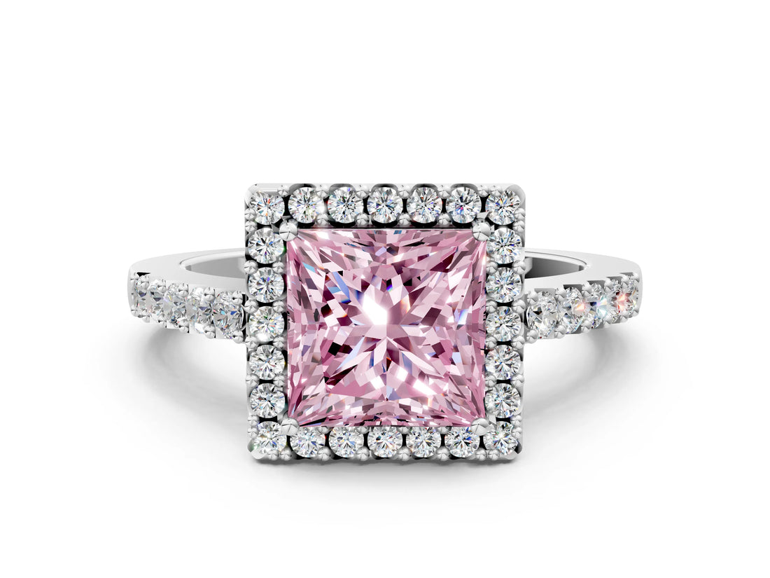 White gold Fancy Pink Princess  Halo Diamond Pavé Solitaire Ring_63