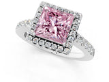 White gold Fancy Pink Princess  Halo Diamond Pavé Solitaire Ring_64