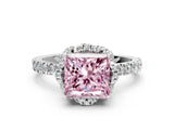 White gold Fancy Pink Princess  Halo Diamond Pave Band Ring with Four-Prong Setting_15
