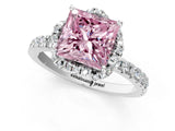 White gold Fancy Pink Princess  Halo Diamond Pave Band Ring with Four-Prong Setting_16