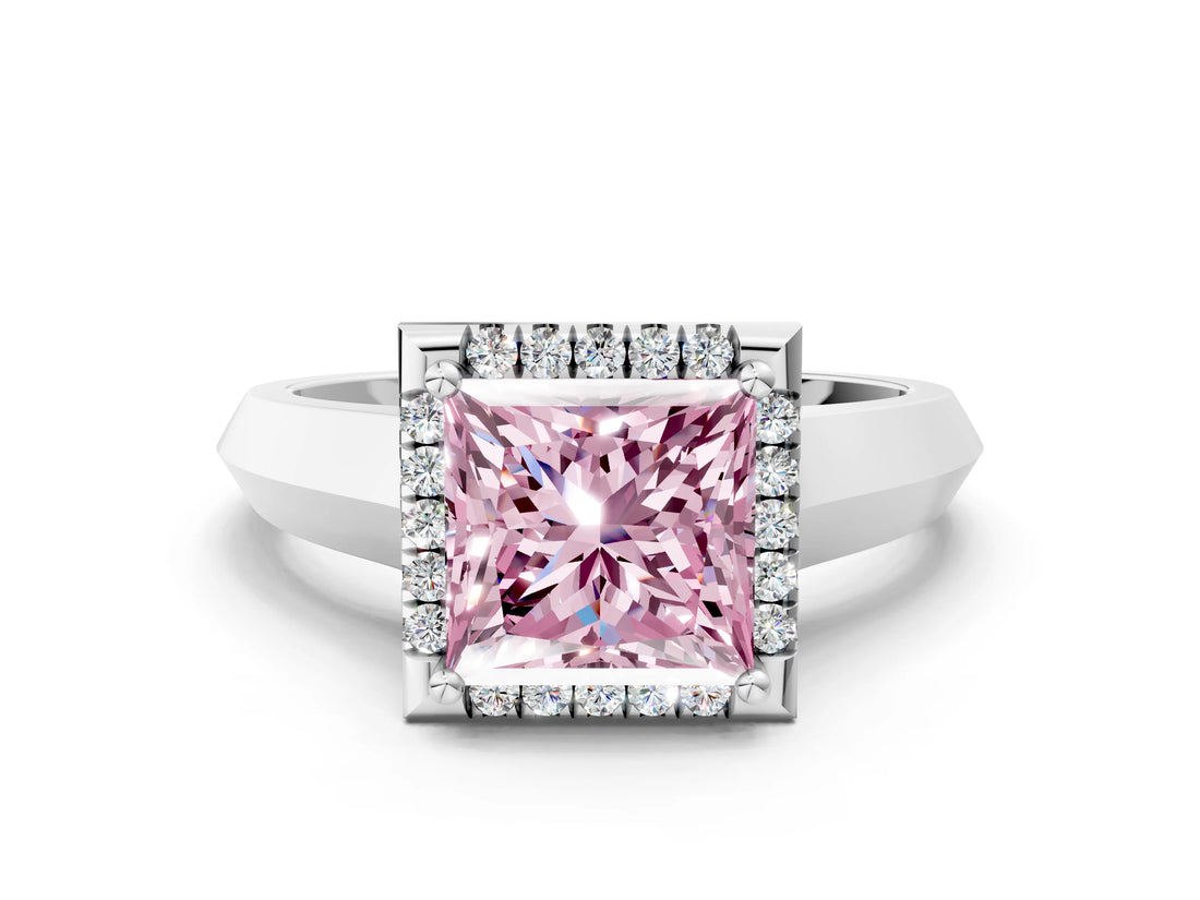White gold Fancy Pink Princess  Halo Diamond Ring with Cathedral Band and Four-Prong Setting_29