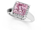White gold Fancy Pink Princess  Halo Diamond Ring with Cathedral Band and Four-Prong Setting_30