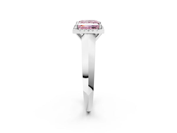 White gold Fancy Pink Princess  Halo Diamond Ring with Cathedral Band and Four-Prong Setting