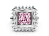 White gold Fancy Pink Princess  Halo Diamond Ring with Milgrain Edge and Round Prong Setting_35