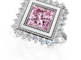 White gold Fancy Pink Princess  Halo Diamond Ring with Milgrain Edge and Round Prong Setting_36