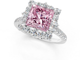 White gold Fancy Pink Princess  Halo Diamond Ring with Pavé Band and Prong Setting_1