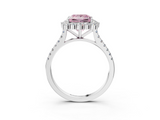 White gold Fancy Pink Princess  Halo Diamond Ring with Pavé Band and Prong Setting_3