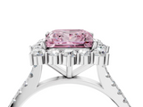 White gold Fancy Pink Princess  Halo Diamond Ring with Pavé Band and Prong Setting_4