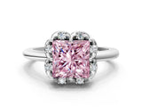 White gold Fancy Pink Princess  Halo Diamond Ring with Round Cluster Setting, Solitaire Band, and Four-Prong Setting_29