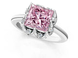 White gold Fancy Pink Princess  Halo Diamond Ring with Round Cluster Setting, Solitaire Band, and Four-Prong Setting_35