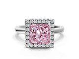 White gold Fancy Pink Princess  Halo Diamond Solitaire with Pavé Band and Four-Prong Setting_28