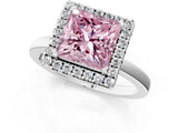 White gold Fancy Pink Princess  Halo Diamond Solitaire with Pavé Band and Four-Prong Setting_30