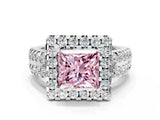 White gold Fancy Pink Princess  Halo Diamond Split Shank Engagement Ring with Prong Setting_51