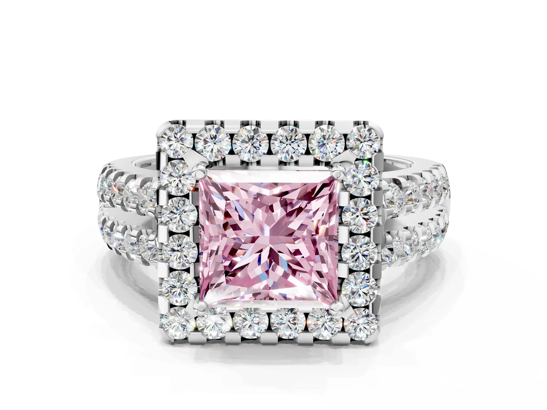 White gold Fancy Pink Princess  Halo Diamond Split Shank Engagement Ring with Prong Setting_51