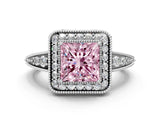 White gold Fancy Pink Princess  Halo Diamond Split Shank Ring with Milgrain Detail_29