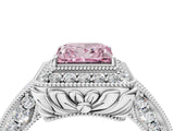 White gold Fancy Pink Princess  Halo Diamond Split Shank Ring with Milgrain Detail_38