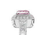 White gold Fancy Pink Princess  Halo Diamond Split Shank Ring with Milgrain Detail_39