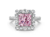 White gold Fancy Pink Princess  Halo Milgrain Pave Diamond Ring with Four-Prong Setting 1