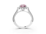 White gold Fancy Pink Princess  Halo Milgrain Pave Diamond Ring with Four-Prong Setting 4
