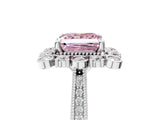 White gold Fancy Pink Princess  Halo Milgrain Pave Diamond Ring with Four-Prong Setting
