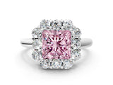 White gold Fancy Pink Princess  Halo Milgrain Solitaire with Bezel Set Side Stones and Pave Band_55