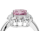 White gold Fancy Pink Princess  Halo Milgrain Solitaire with Bezel Set Side Stones and Pave Band_59