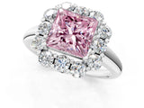 White gold Fancy Pink Princess  Halo Milgrain Solitaire with Bezel Set Side Stones and Pave Band_64