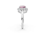 White gold Fancy Pink Princess  Halo Milgrain Solitaire with Bezel Set Side Stones and Pave Band_65