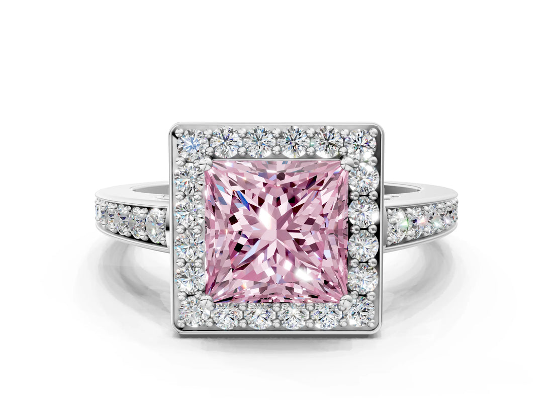 White gold Fancy Pink Princess  Halo Pavé Diamond Engagement Ring with Bezel Setting_12