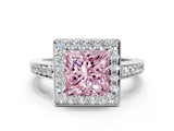 White gold Fancy Pink Princess  Halo Pavé Diamond Engagement Ring with Bezel Setting_12