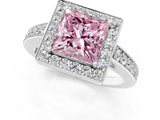 White gold Fancy Pink Princess  Halo Pavé Diamond Engagement Ring with Bezel Setting_13