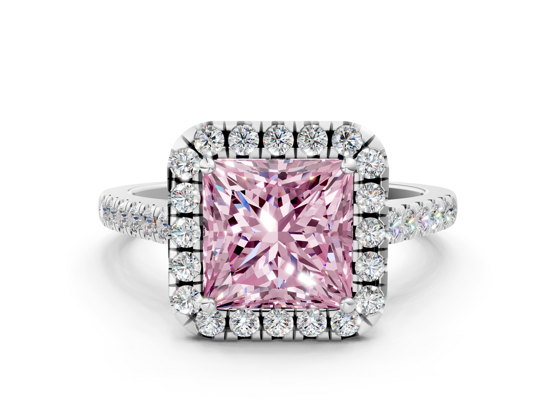 White gold Fancy Pink Princess  Halo Pavé Diamond Engagement Ring with Four-Prong Setting_3