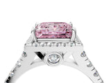White gold Fancy Pink Princess  Halo Pavé Diamond Engagement Ring with Four-Prong Setting_30