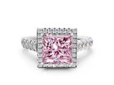 White gold Fancy Pink Princess  Halo Pavé Diamond Engagement Ring with Four-Prong Setting_31