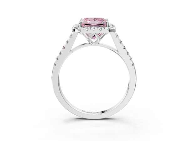 Platinum Fancy Pink Princess  Halo Pavé Diamond Engagement Ring with Four-Prong Setting